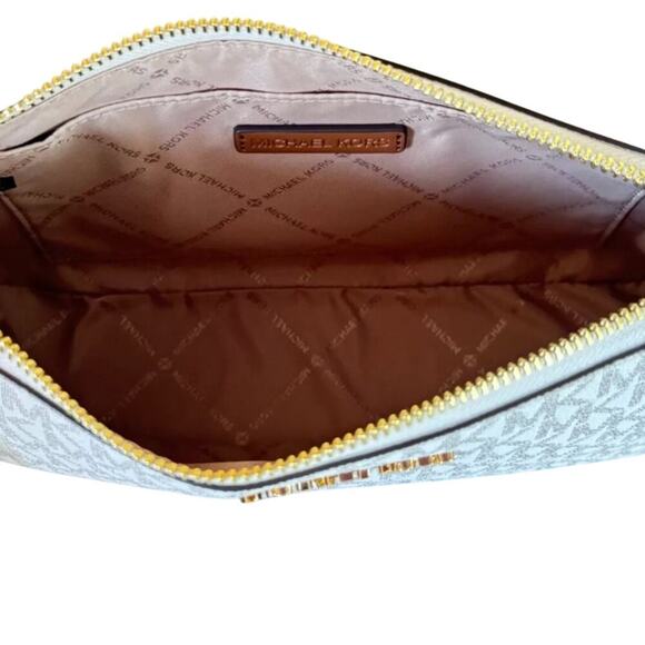 Michael Kors White/Tan Jet Set Logo Crossbody Bag with Case  Apple AirPods Pro - Picture 9 of 14